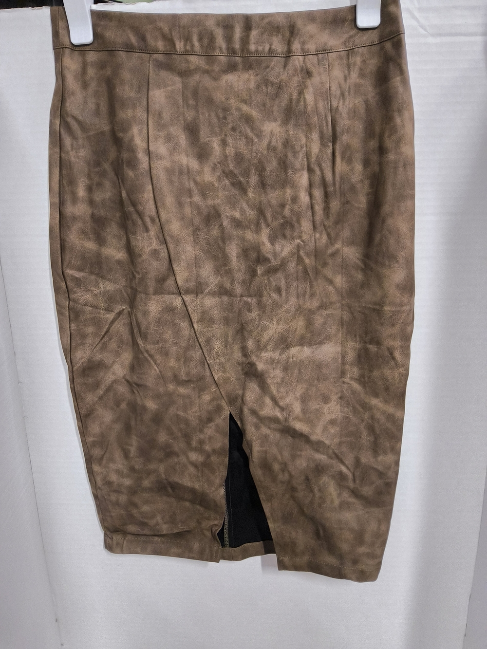 Cupshe Size Medium Brown Faux Leather Pencil Skirt with Front Slit